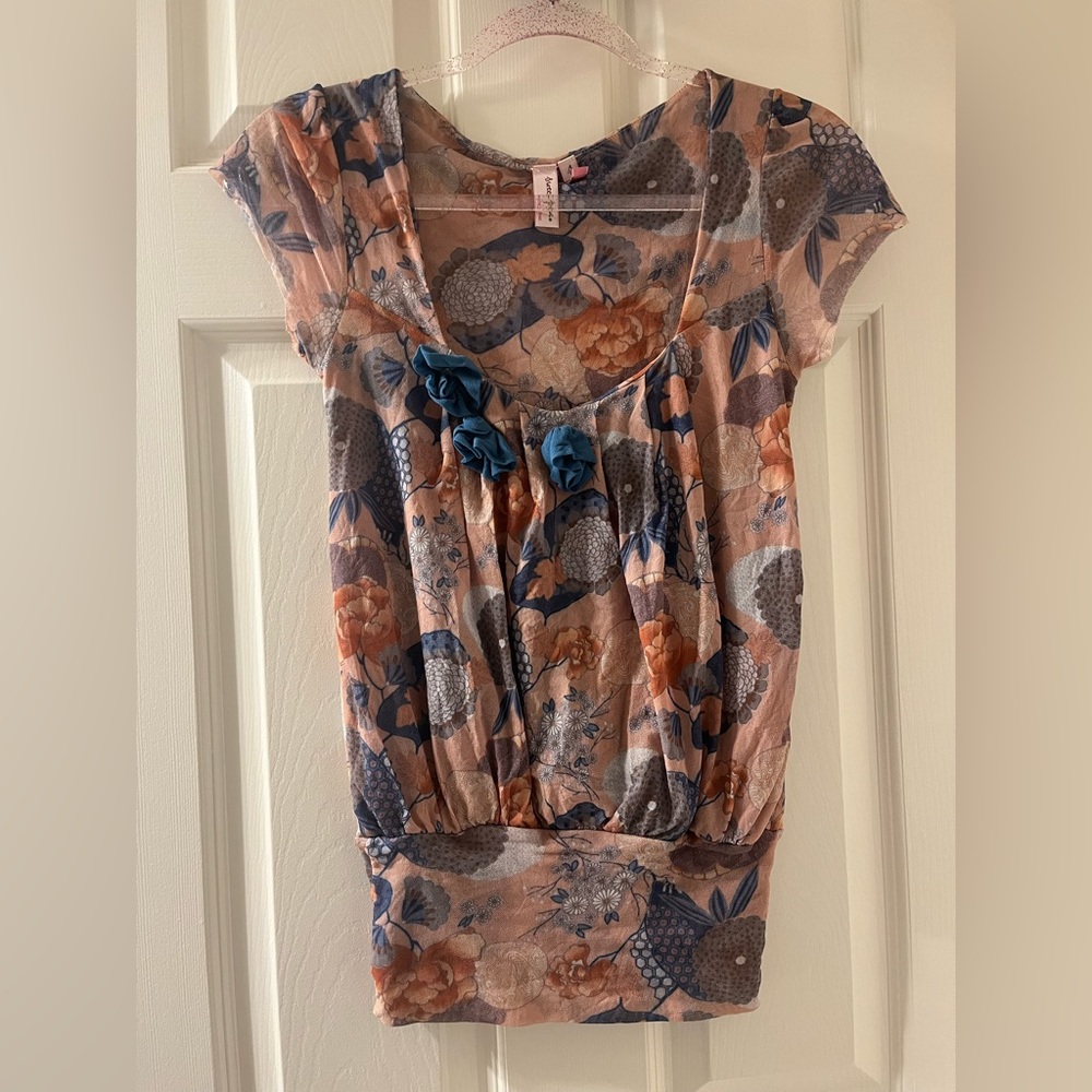 anthropologie sweet pea women’s floral short sleeve blouse